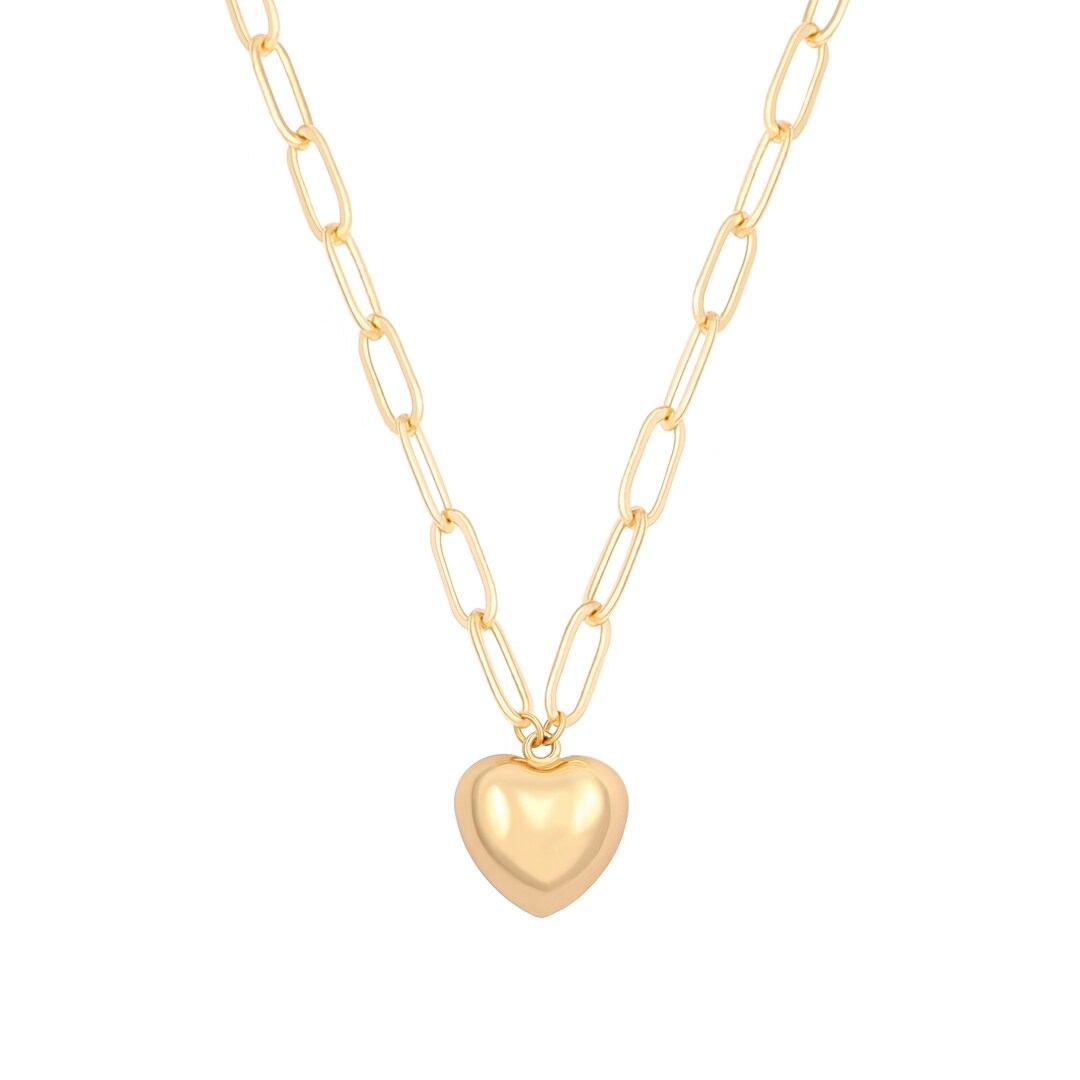 Gold Puffed Heart Necklace 3D Heart Necklace Love Necklace - Etsy