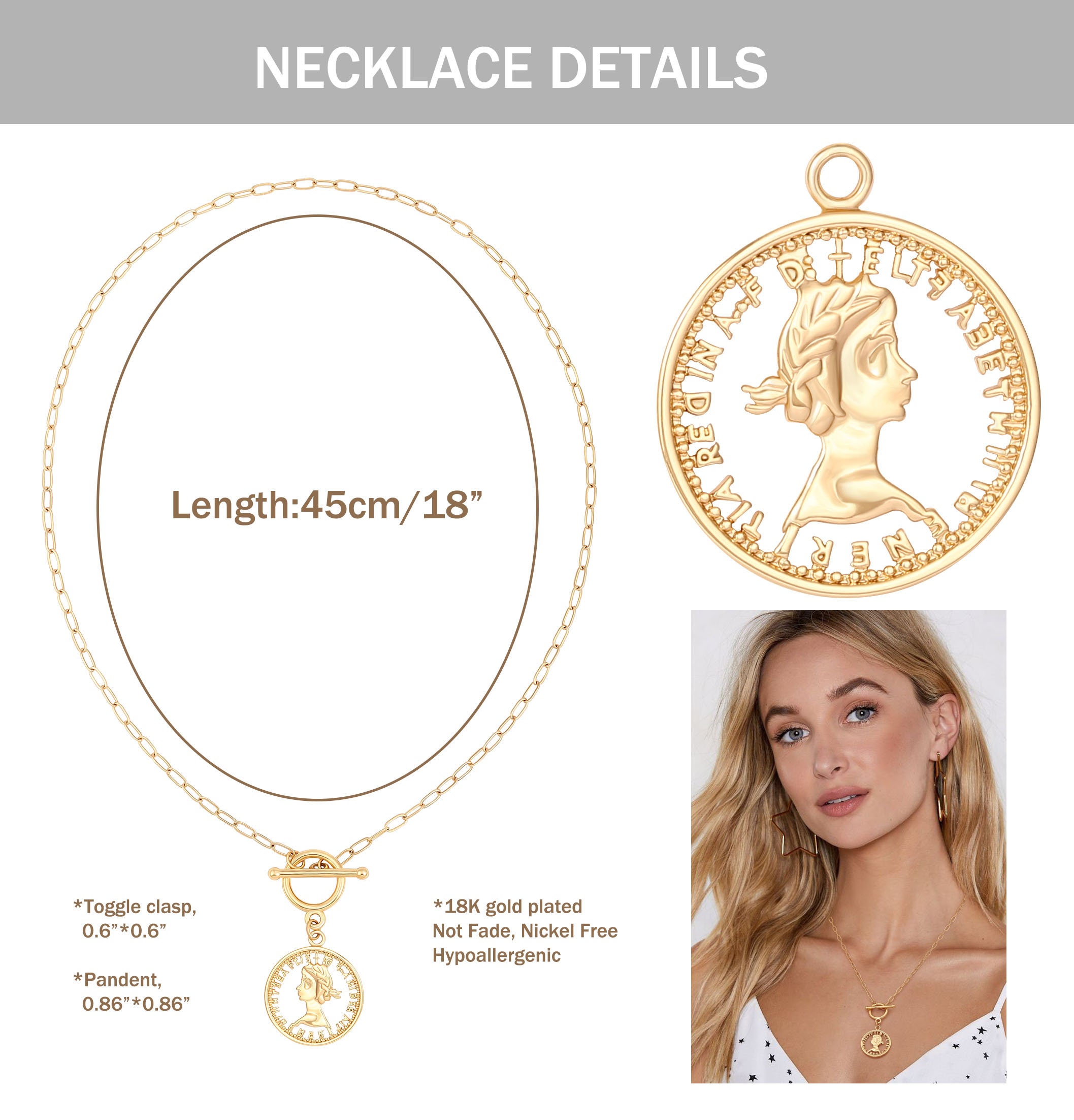 Dainty Gold Coin Necklace 18k Shiny Gold Medallion Pendant | Etsy