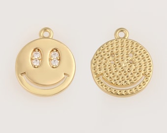 5Pcs Dainty Gold Smile Face Charm, 18k Gold Plaqué Smile Charm, Smile Face Disc Pendentif, Happy Face Charm, Smiley Symbol, Emoji Pendentif, AWW-P460