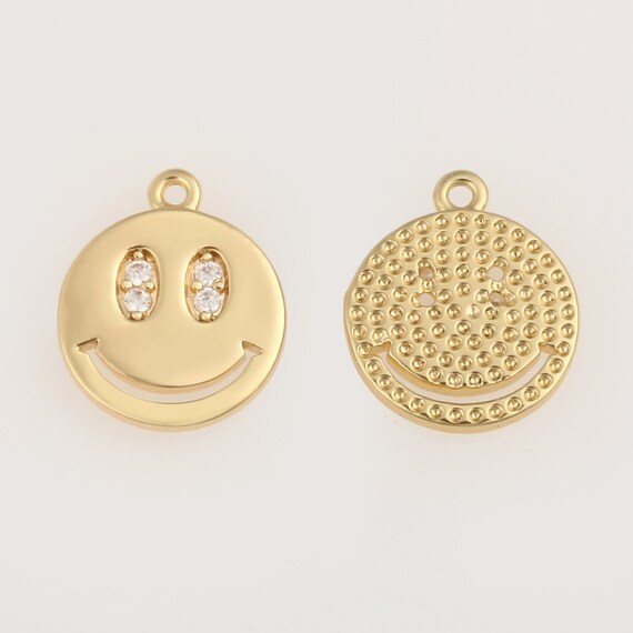 5pcs Dainty Gold Smile Face Charm,18k Gold Plated Smile Charm 