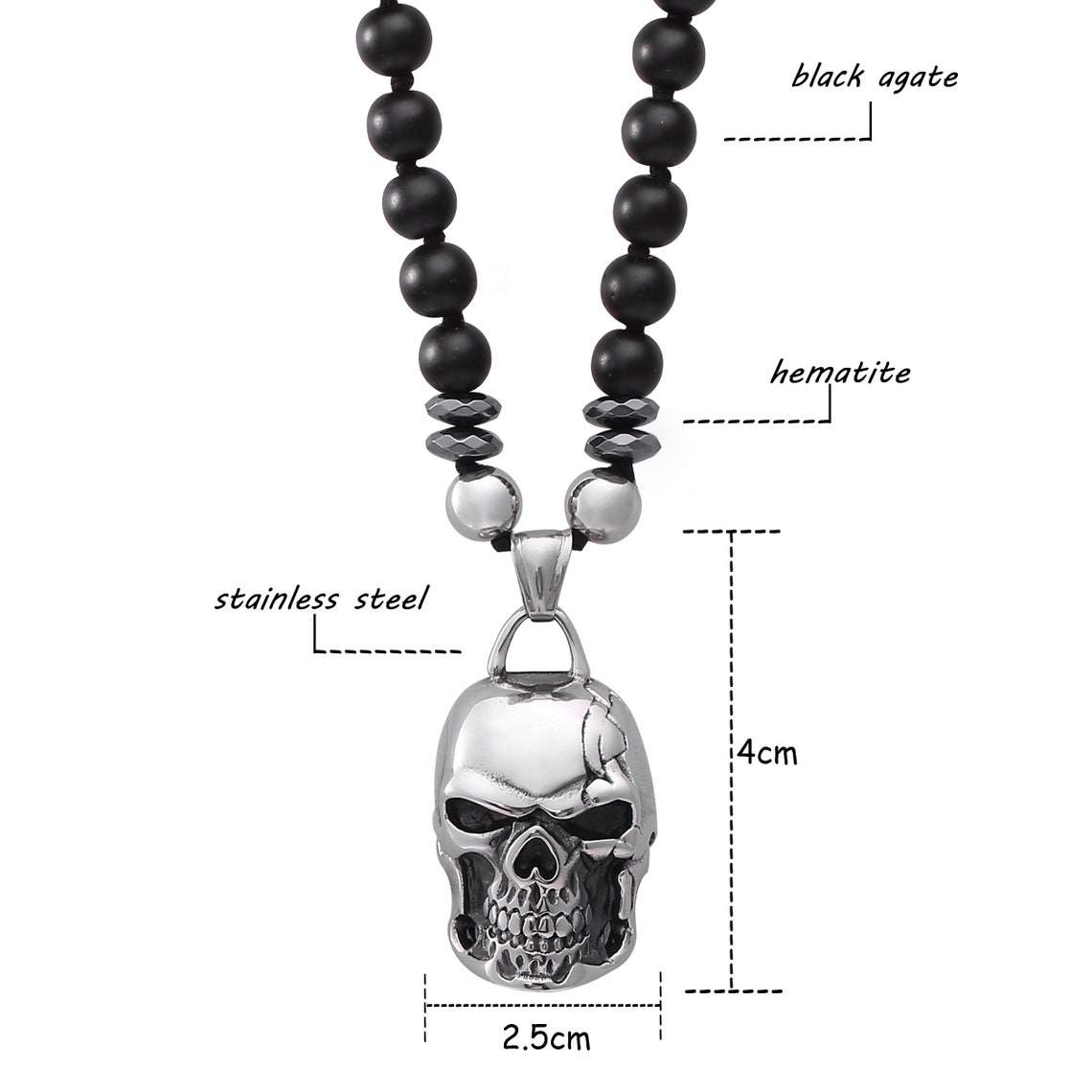 Gothic Style Mens Black Onyx Beads Chain Necklacestainless Etsy