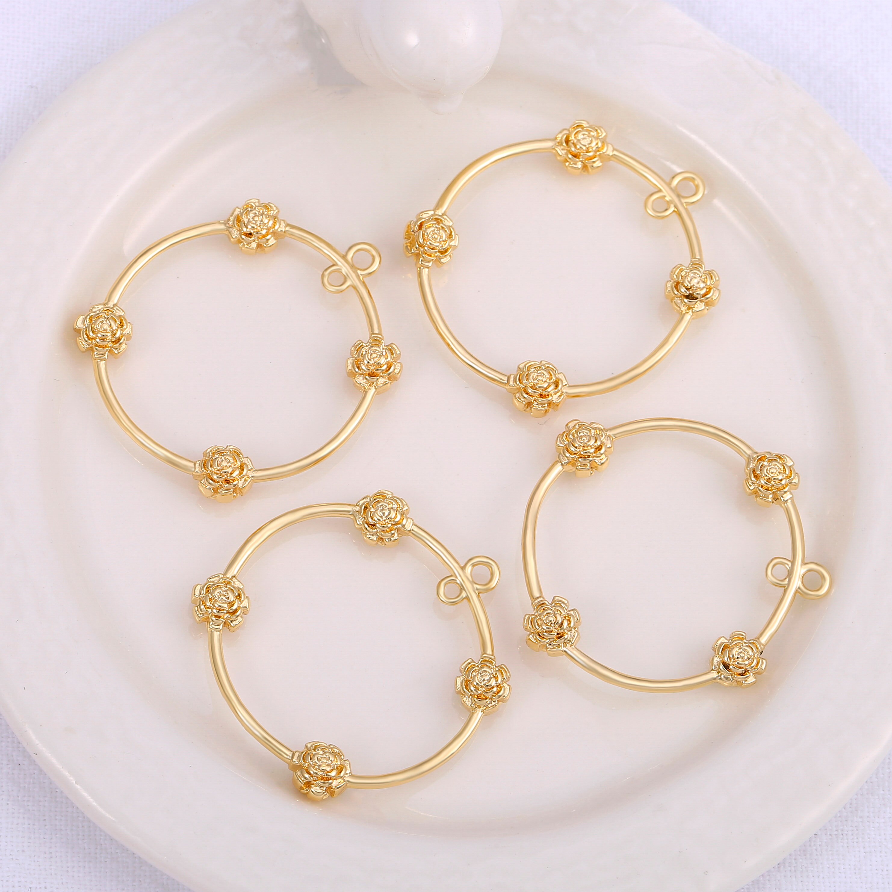 6Pcs Dainty Gold Circle Charm 18k Gold Plated Disc Round Etsy