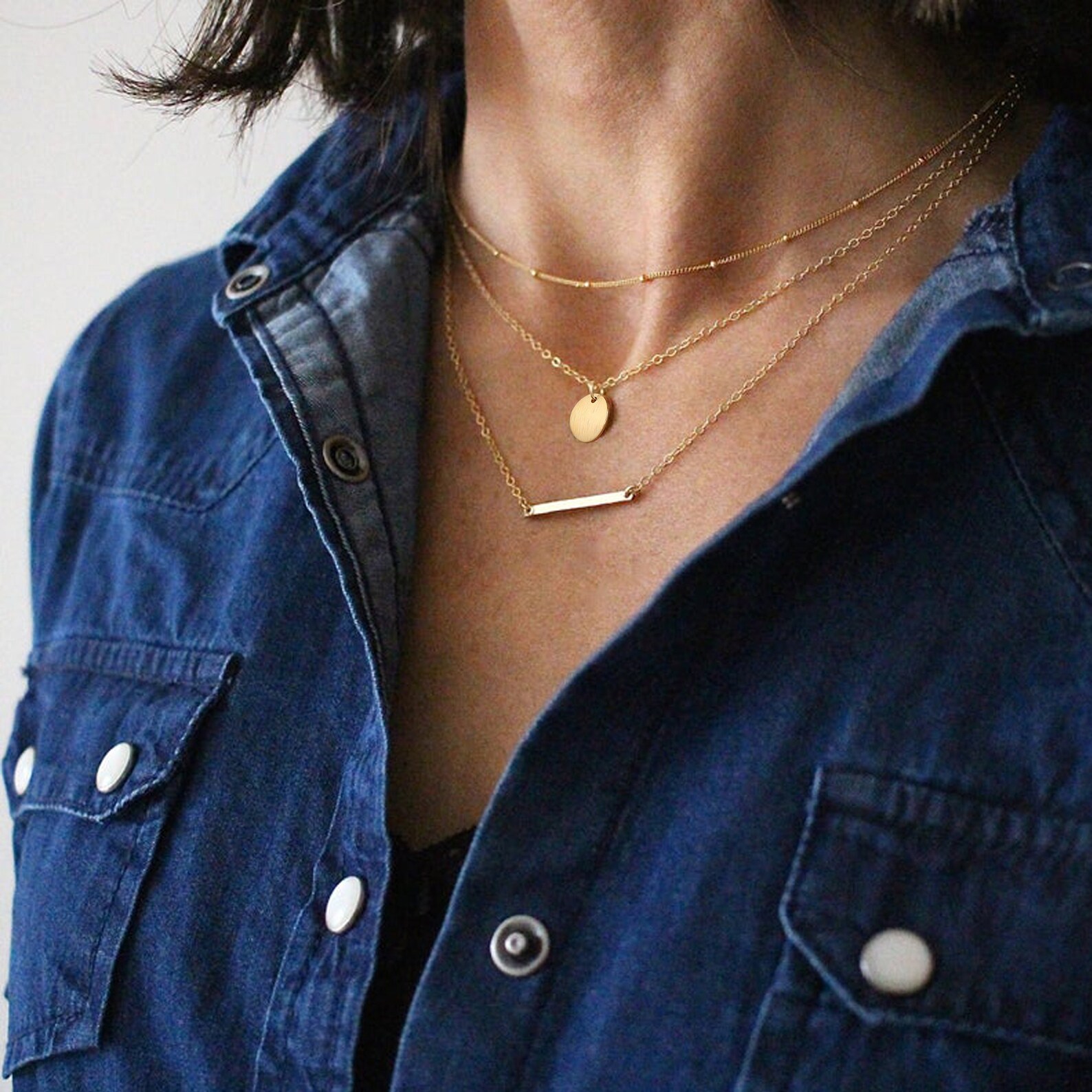 Double Necklace Set Double Layer Disc Pendant Necklace - Etsy