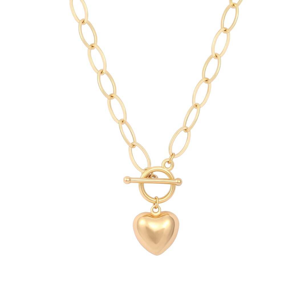 Gold Heart Necklace, Love Necklace, Polished Large Heart Necklace, 18k ...