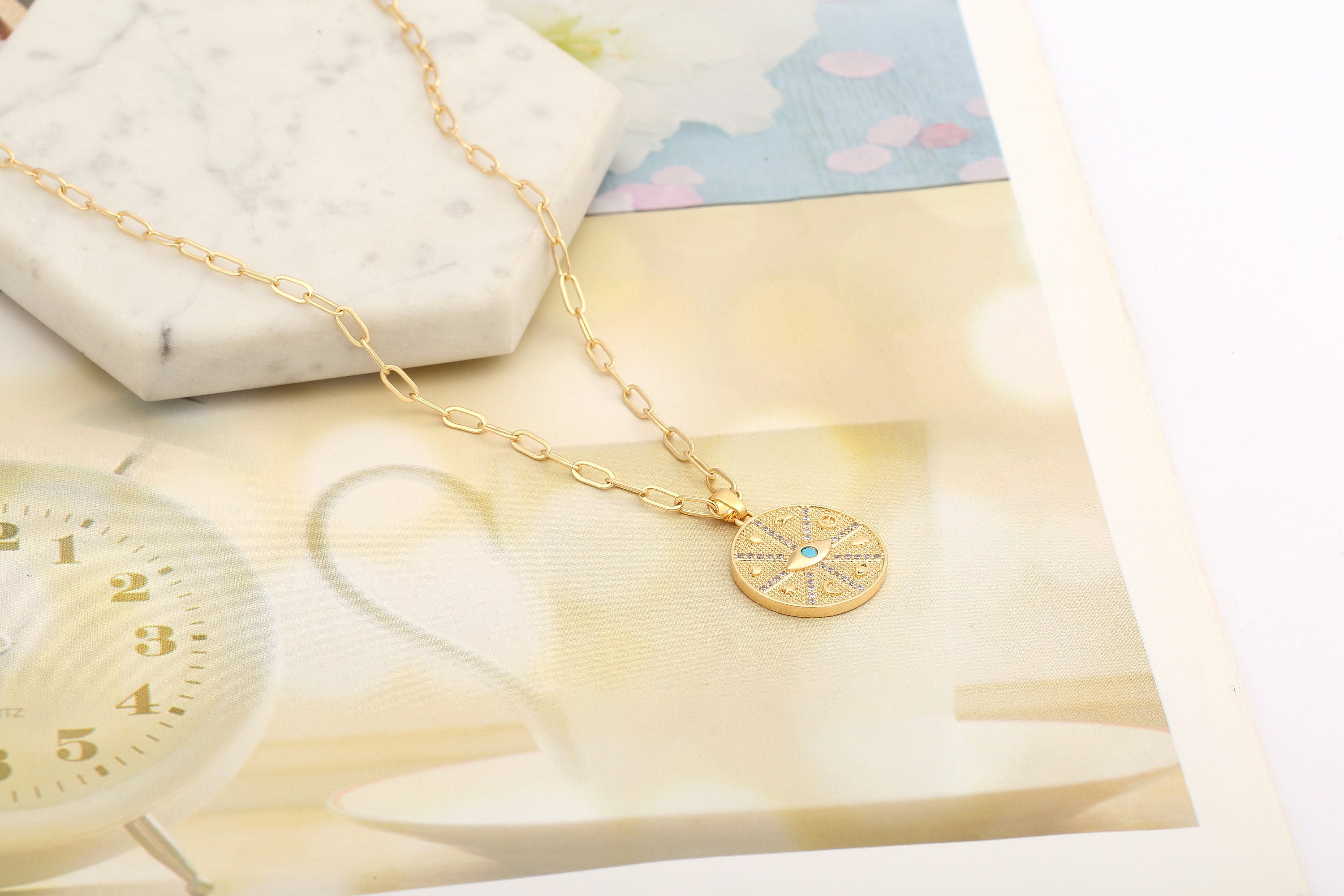 Lucky Charm Necklace 18K Shiny Gold Coin Medallion Pendant - Etsy