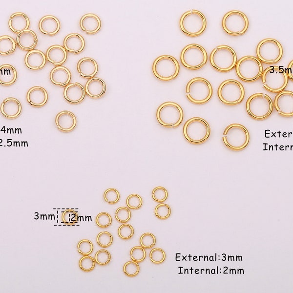 18k Gold Plated Jump Rings Thin Connector, 3mm/4mm/5mm Circle Link, 200pcs Dainty O Shaped Open Jump Rings Bulk, Jewelry Findings, AWW-P274