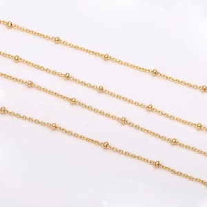 18K Gold Plated Link Chains, 2 Meter (6.6 ft.) Gold Satellite Chains,Soldered Curb Chains, 2mm Ball Chains,Beaded Chain, Bulk Chain,AWW-P248