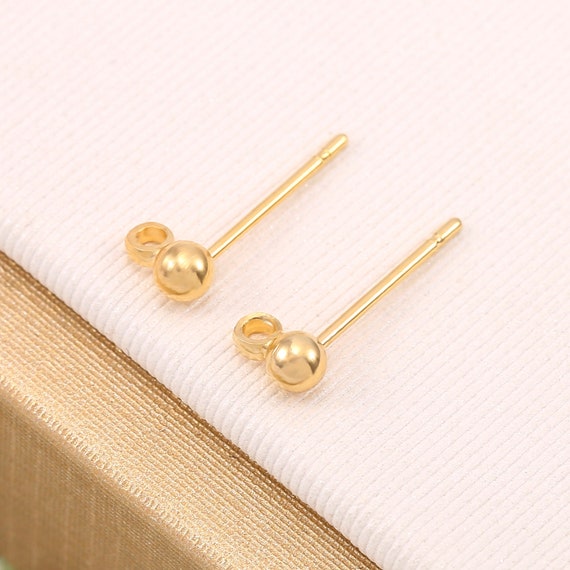 Earring Post w/ 4MM Ball & Closed Ring, Gold-Plated (36 Pieces)