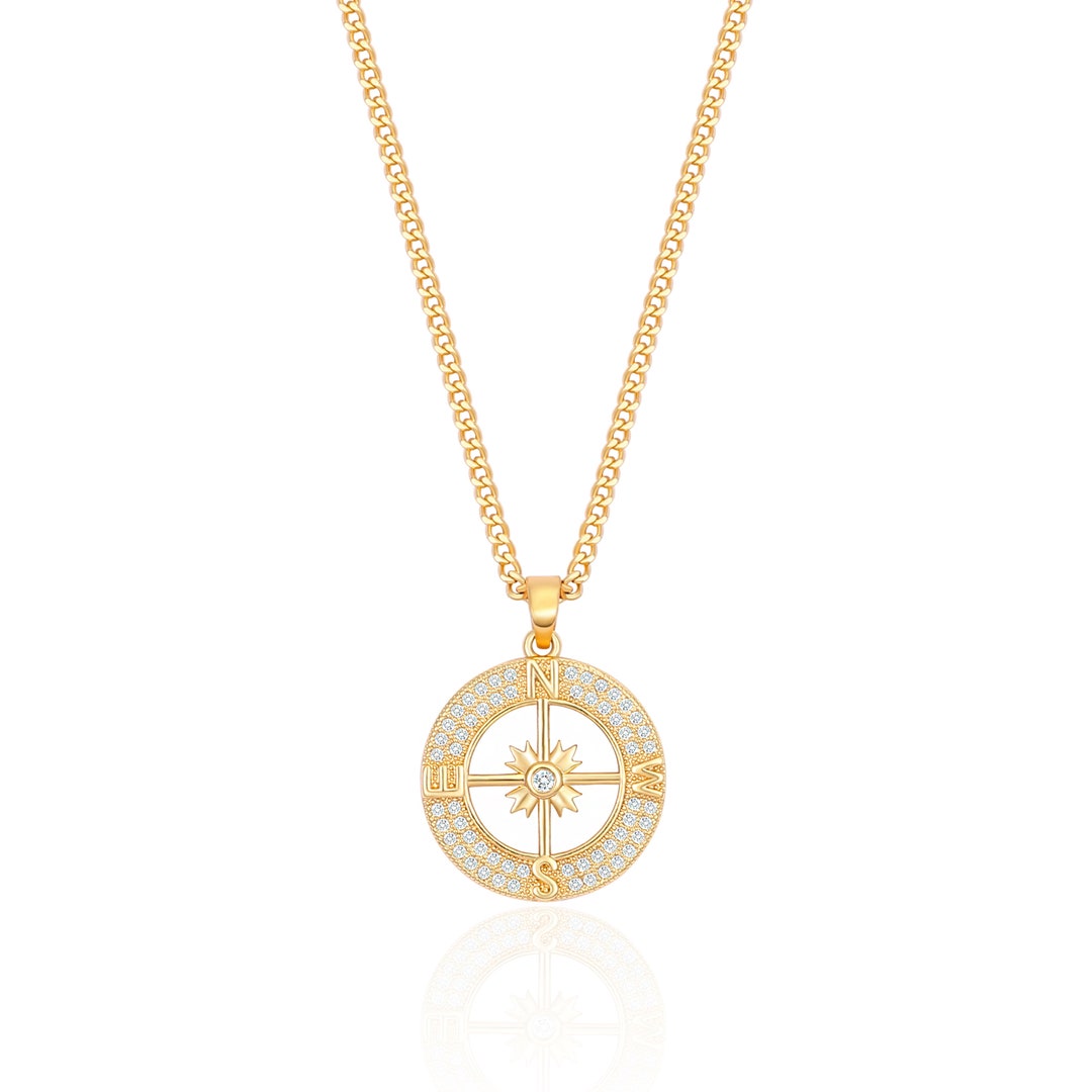 Nautical Jewelry 14k White Gold North Star Compass Charm Pendant - Round Design, Handcrafted, For Necklace - View #10