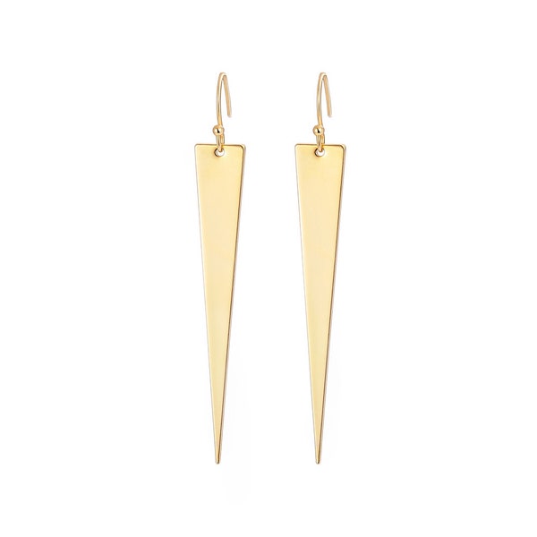Long Linear Triangle Drop Dangle Earrings,18k Gold Plated Polish Triangle Earrings,Geometric Triangle Statement Jewelry for Women, AWW-RH304
