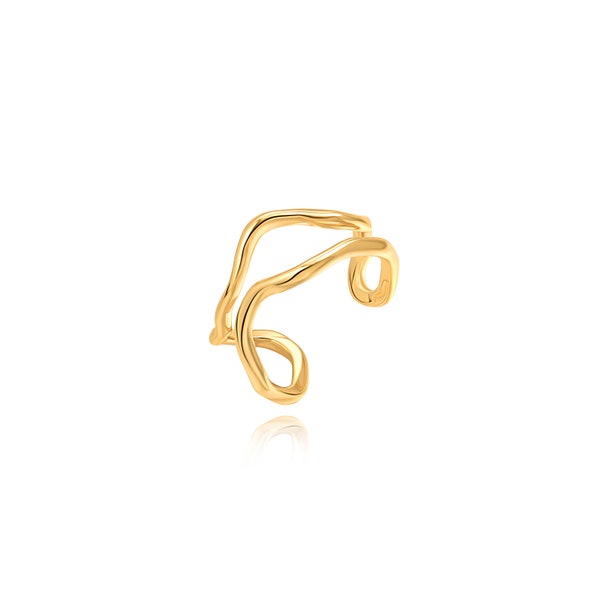 18k Gold Adjustable Wave Ring, Open Abstract Curve Rings For Women, Fashion Stacking Band Finger Jewelry.AWW-ZQ070