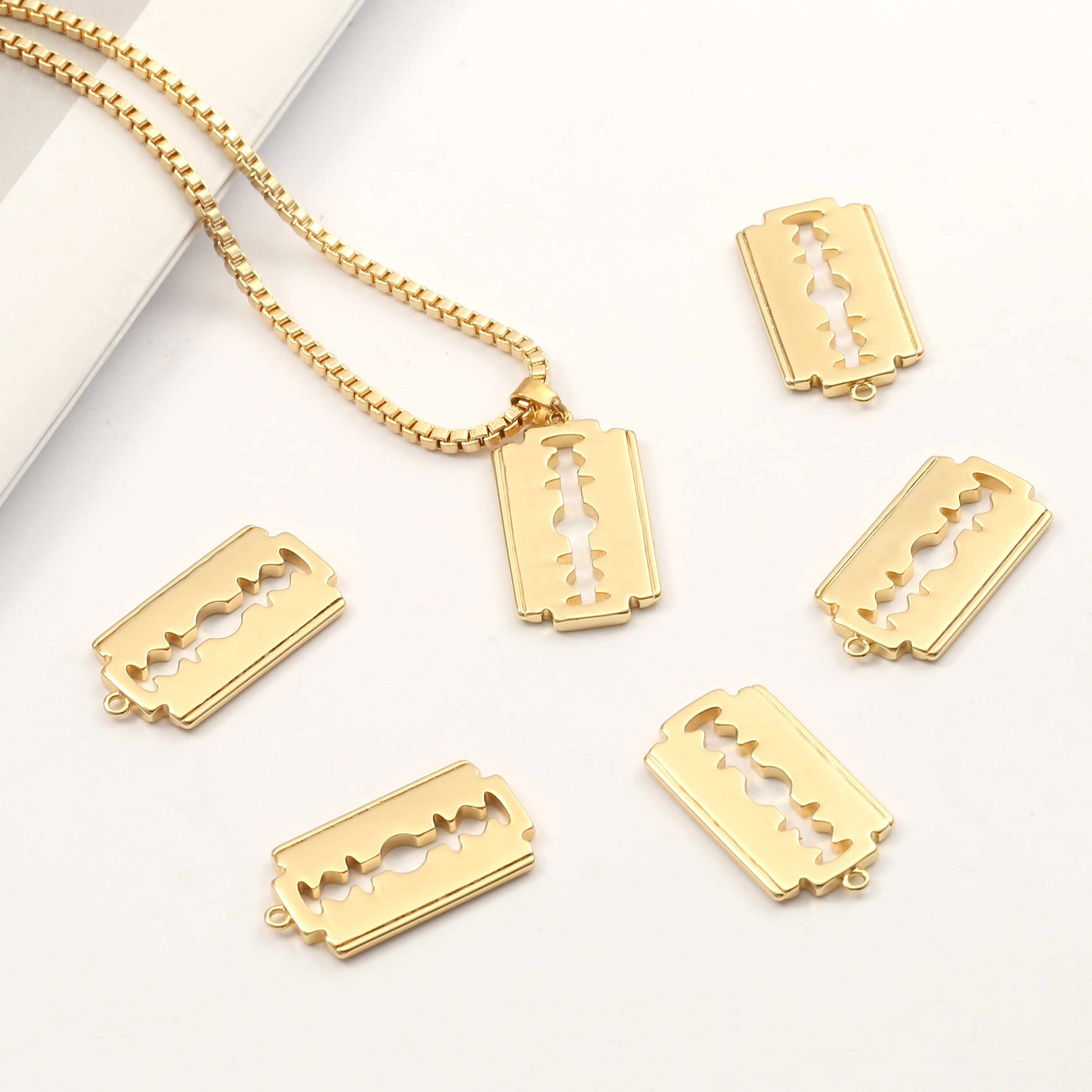 18k Gold Plated Razor Blade Charms5pcs Gold Polished Double Etsy