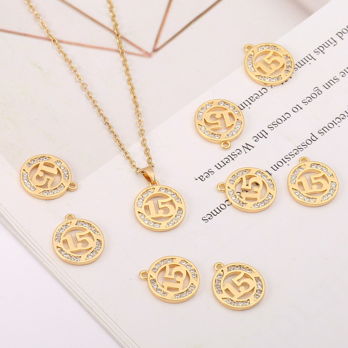 18k Shiny Gold Number Charms4Pcs Cz 15 Number Charm Etsy