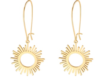 Boucles d'oreilles soleil en or, Boucles d'oreilles pendantes soleil en plaqué or 18 carats pour femme, Boucles d'oreilles soleil, Boucles d'oreilles soleil céleste, Bijoux de plage bohèmes, AWW-RH404