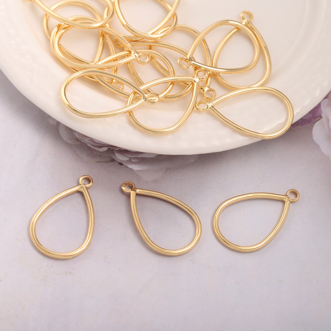 15pcs 18k Gold Plated Drop Charm,21x13mm Hollow Drop Charms Bulk,wire