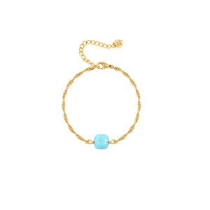 Boho Square Turquoise Bracelets Dainty 18K Gold Twist Braided Rope Chain Bracelets  Adjustable Layering Wrist Jewelry 6.7”+2” AWW-SL666