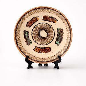 Terracotta Plate Romanian Folk Pottery Horezu Style Vintage Slipware Bowl