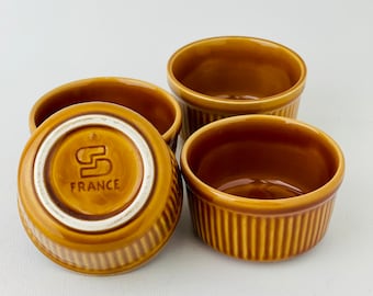 Vintage Sarreguemines ramekins - set of 4 - brown glazed - earthware
