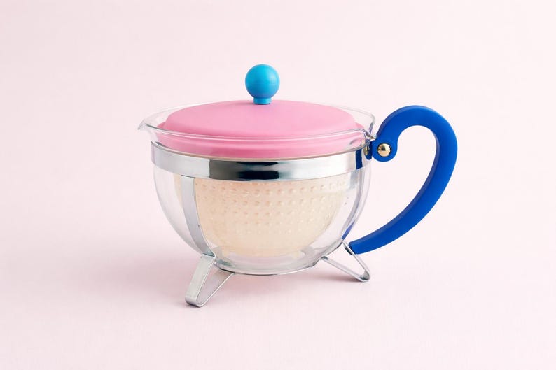 Vintage Bodum Chambord Glass Teapot 1.3L Pink Blue Colorblock 1990s Y2K image 5