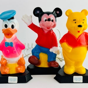 Vintage Disney Night Lamp 1977, Mickey Mouse, Donald Duck, Winnie the Pooh, Glow in the Dark, Nursery Decor