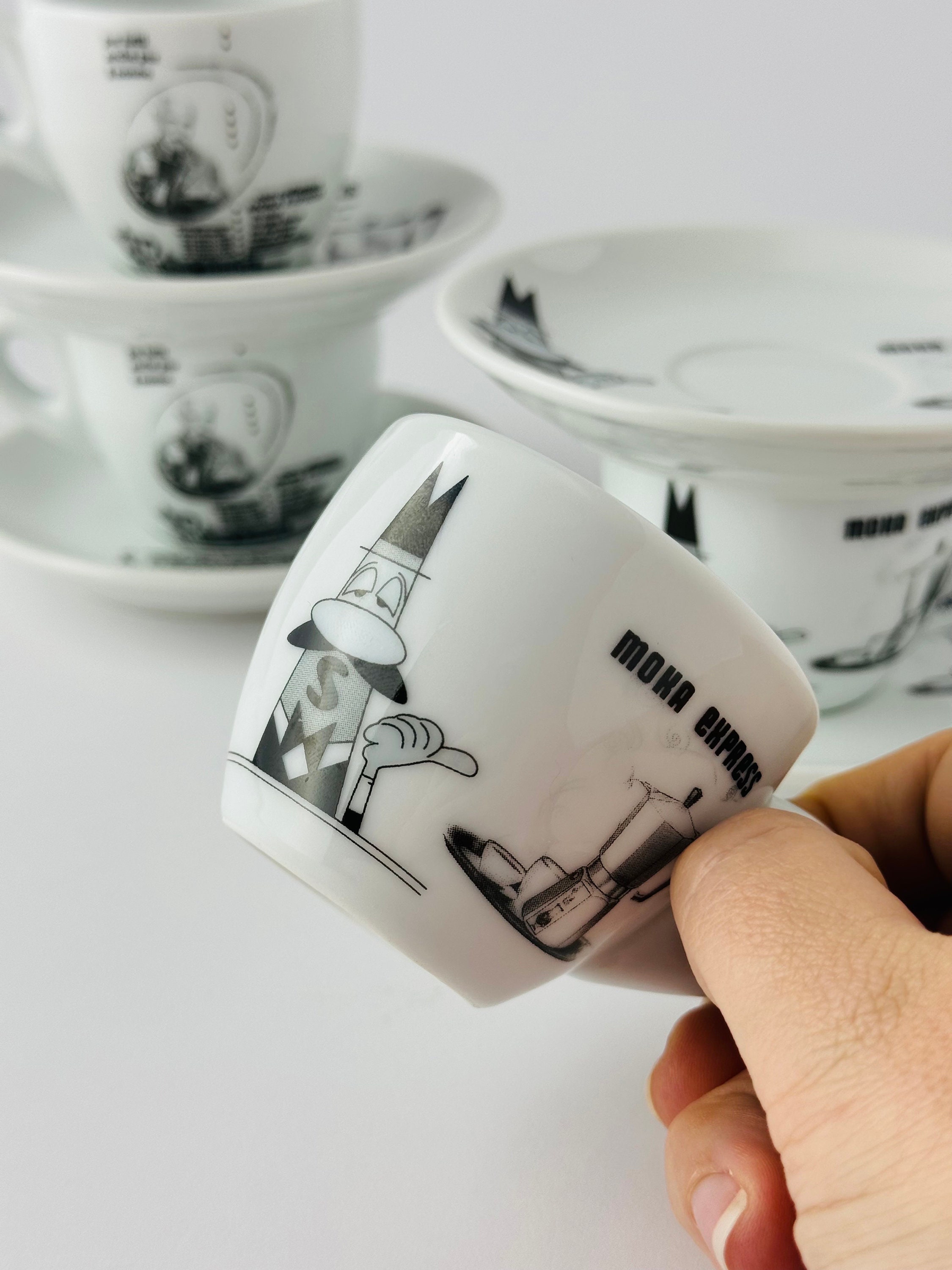 Bialetti Octagonal Espresso Cups, Set of 4, white / silver