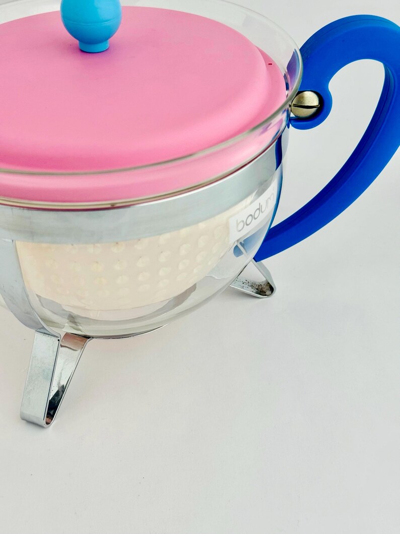 Vintage Bodum Chambord Glass Teapot 1.3L Pink Blue Colorblock 1990s Y2K image 12