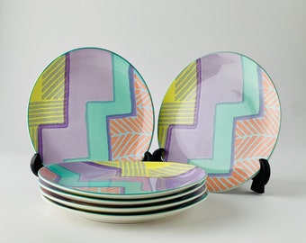 Set of 6 Vintage Memphis Style Egg-Shaped Plates - 80s Nostalgia, Rosenthal Flash One Inspiration, Pastel Hues - Tableware Collection