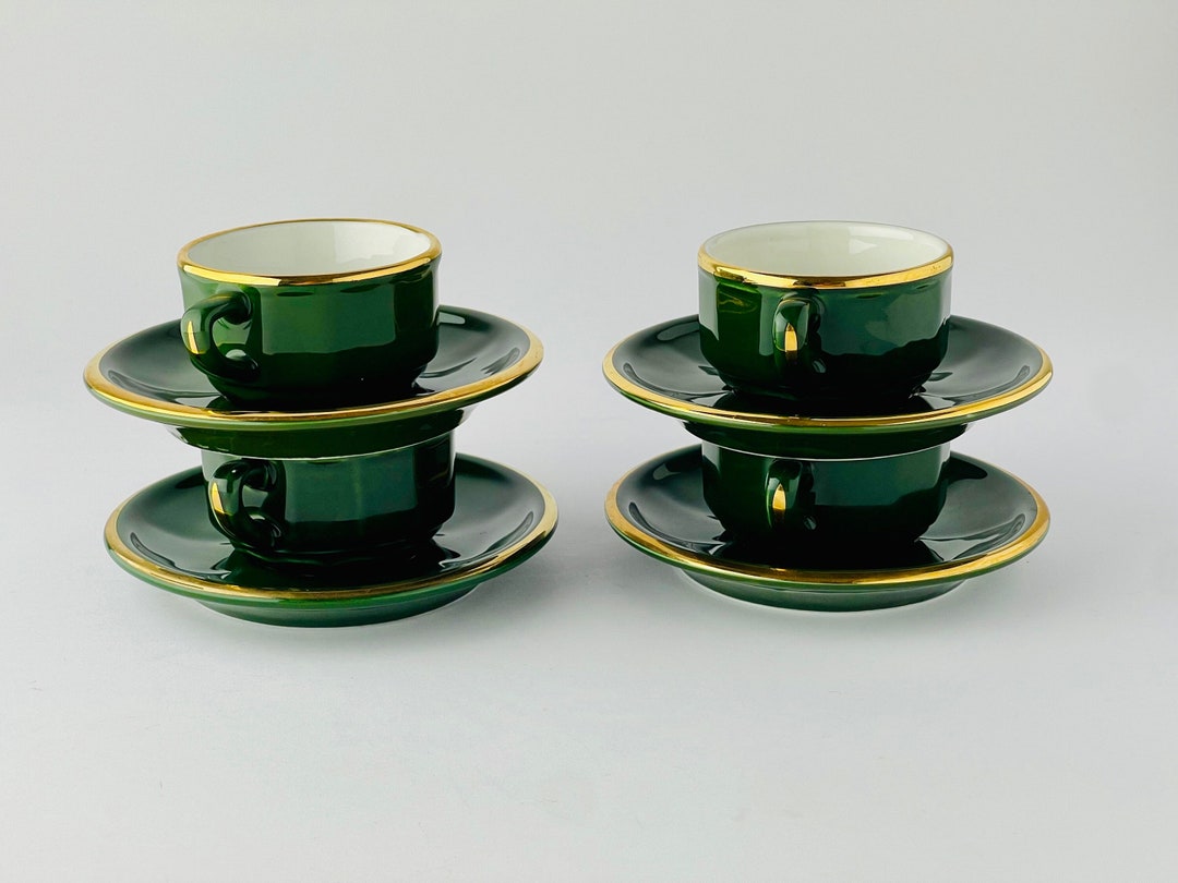 Set of 4 Rare Apilco Espresso Cups & Saucers Vintage Gold Etsy