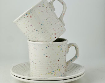 Vintage John Tams Confetti - Cups and saucers set (4pcs) - Banquet - paint splash - speckled - confetti