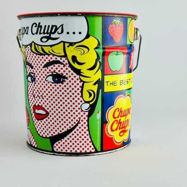 Boîte Chupa Chups vintage de Natalia López inspirée de Roy Lichtenstein - Conteneur de stockage de style Pop-Art pour bonbons, biscuits ou objets de collection