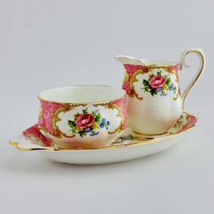 Royal Albert Lady Carlyle Creamer, Sugar Bowl & Tray Set | Vintage English Bone China Tea Set