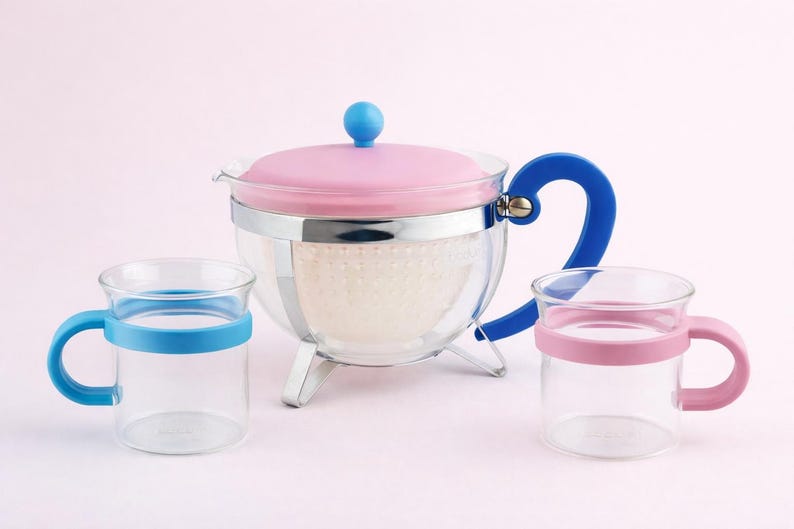 Vintage Bodum Chambord Glass Teapot 1.3L Pink Blue Colorblock 1990s Y2K image 10