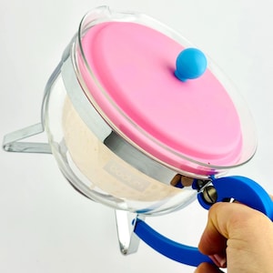 Vintage Bodum Chambord Glass Teapot 1.3L Pink Blue Colorblock 1990s Y2K image 3
