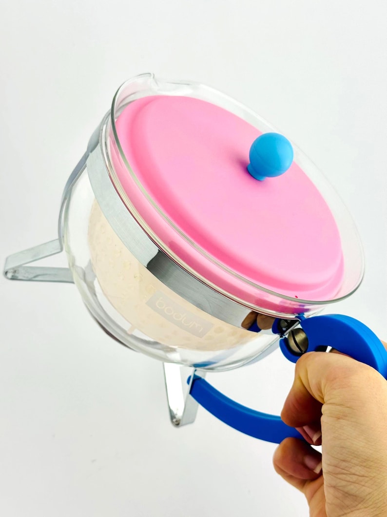 Vintage Bodum Chambord Glass Teapot 1.3L Pink Blue Colorblock 1990s Y2K image 3