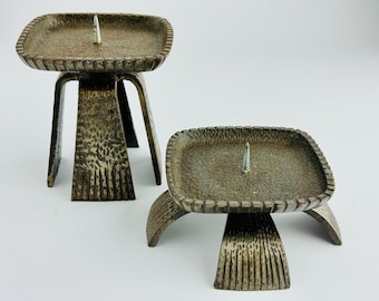 Vintage Brutalist Iron Candle Holder, 1960s Japan, Unique Heavy Candle Stands, Mid-Century Decor