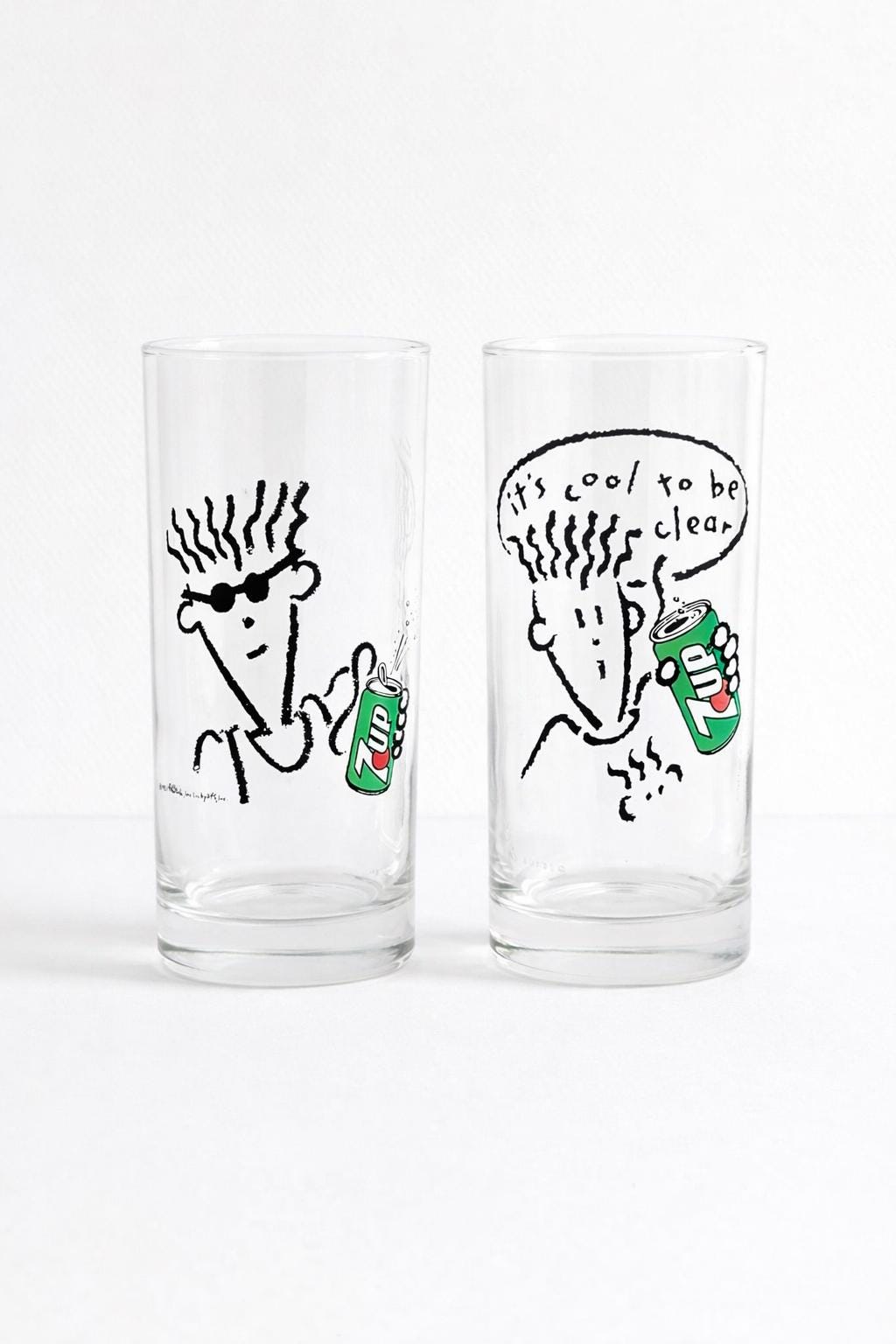 Set of 2 Vintage 7UP Fido Dido Glasses – 1990s Advertising Cartoon