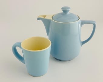 Vintage Pastel Blue Melitta Coffee Set – Retro Coffee Pot & Mug, 1950s-60s Design, Coffee for One