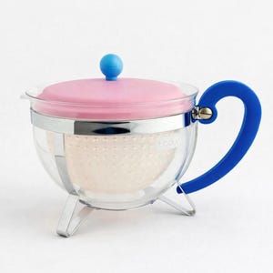 Vintage Bodum Chambord Glass Teapot 1.3L Pink Blue Colorblock 1990s Y2K image 1