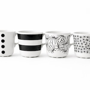 1 Vintage IKEA FÄRGRIK Black White Ceramic Mug Graphic Scandinavian Design 2000s
