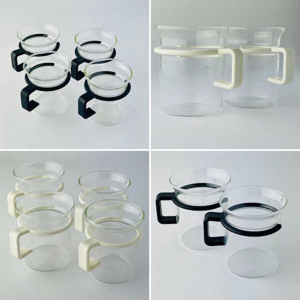 Vintage Eighties Bodum Tea/Coffee Glasses - Bistro Model - White and Black Handles