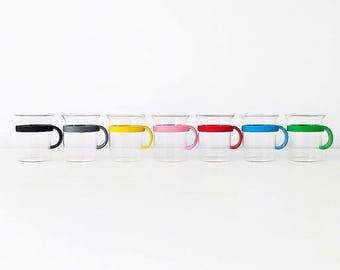 Vintage 1980s Bodum Glass Cup with Color Handle – Bistro Nouveau Danish Design – Choose Color or Set of 2