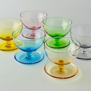 Set of 6 Colored Crystal Glasses - Reijmyre Style Swedish Cocktail Coupes - Vintage Rainbow Dessert Glasses - 1980s Barware