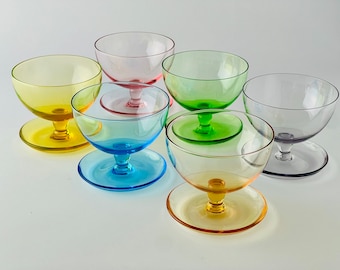 Set of 6 Colored Crystal Glasses - Reijmyre Style Swedish Cocktail Coupes - Vintage Rainbow Dessert Glasses - 1980s Barware