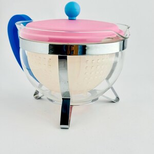 Vintage Bodum Chambord Glass Teapot 1.3L Pink Blue Colorblock 1990s Y2K image 9