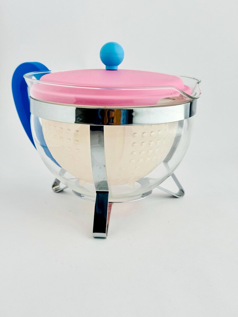 Vintage Bodum Chambord Glass Teapot 1.3L Pink Blue Colorblock 1990s Y2K image 9