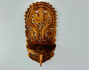 Vintage Sheeshamwood Folding Shelf - Hand Carved Bohemian Accent, Indian Wood Shelf, Eclectic Boho Display, Durable and Ornate