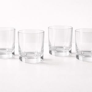 Set of 4 Octagon Whiskey Glasses – Faceted Pressed Glass Modern Rocks Tumblers
