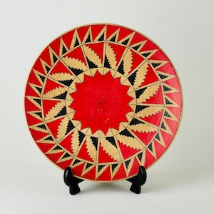 Vintage Diaguita Inca Wall Plate – Red Black Geometric Pottery – Chilean Folk Art – Tribal Ceramic Decor – South American Heritage