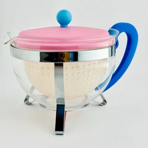 Vintage Bodum Chambord Glass Teapot 1.3L Pink Blue Colorblock 1990s Y2K image 13