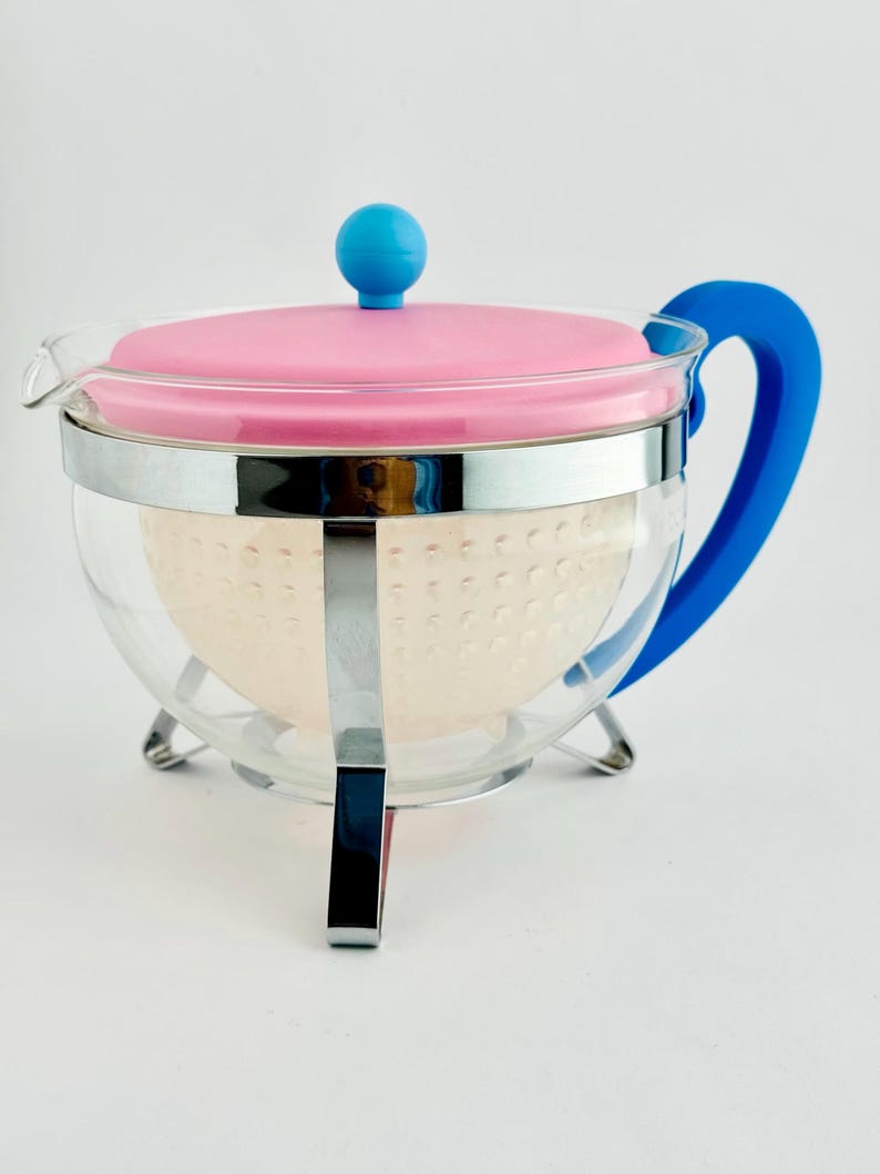 Vintage Bodum Chambord Glass Teapot 1.3L Pink Blue Colorblock 1990s Y2K image 13